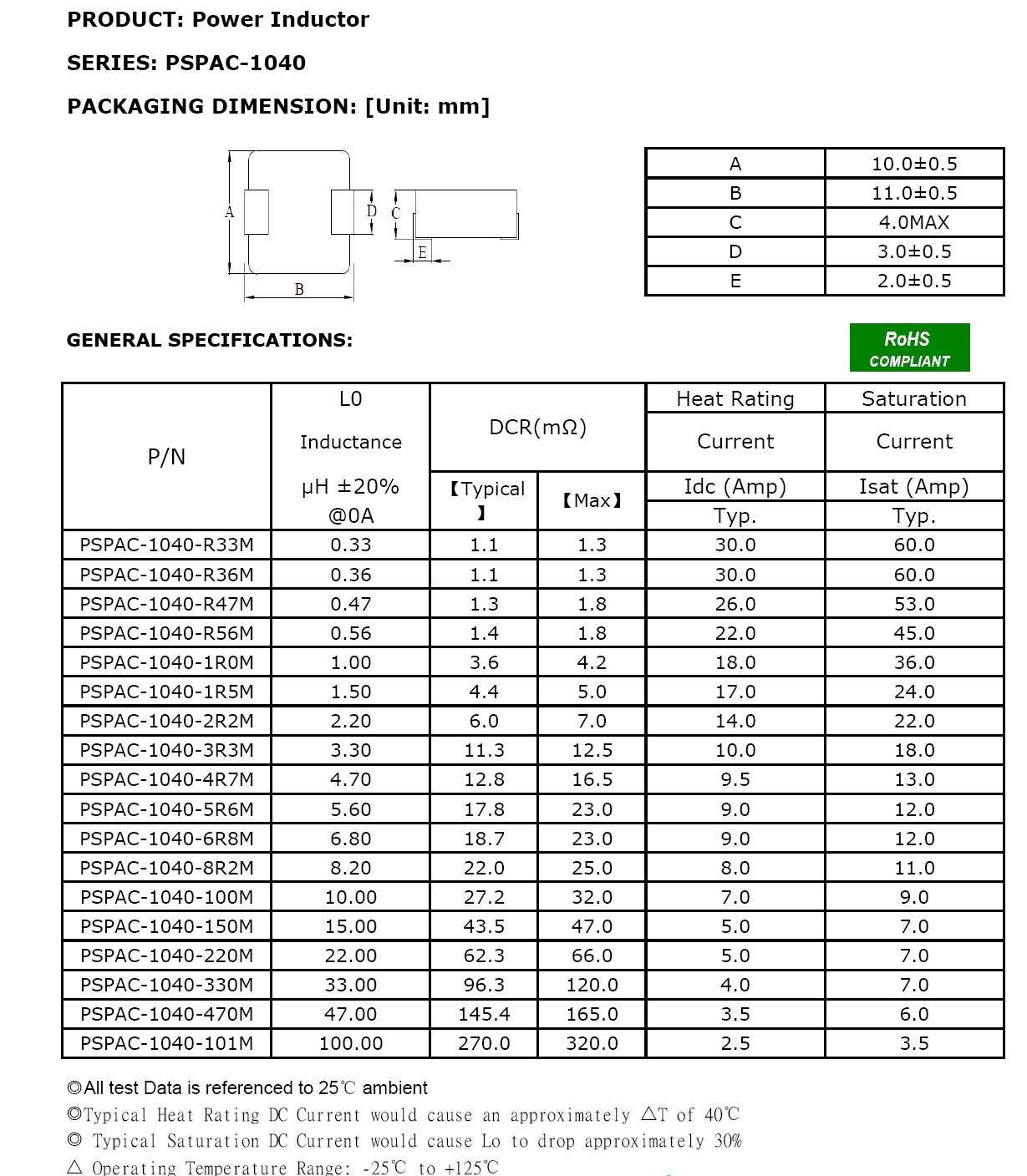 1040一体成型型号参数对照表